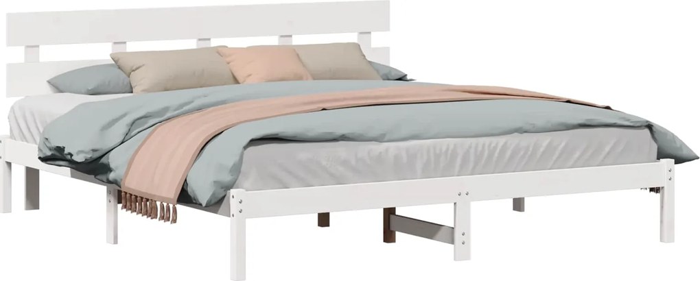 vidaXL Cadru de pat cu headboard Alb 180 x 200 cm Lemn masiv de pin