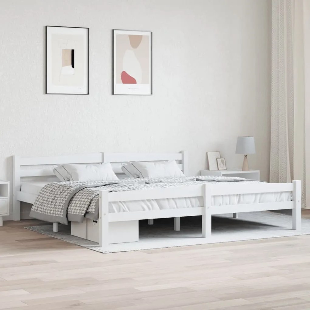 vidaXL Cadru de pat, alb, 200x200 cm, lemn masiv de pin