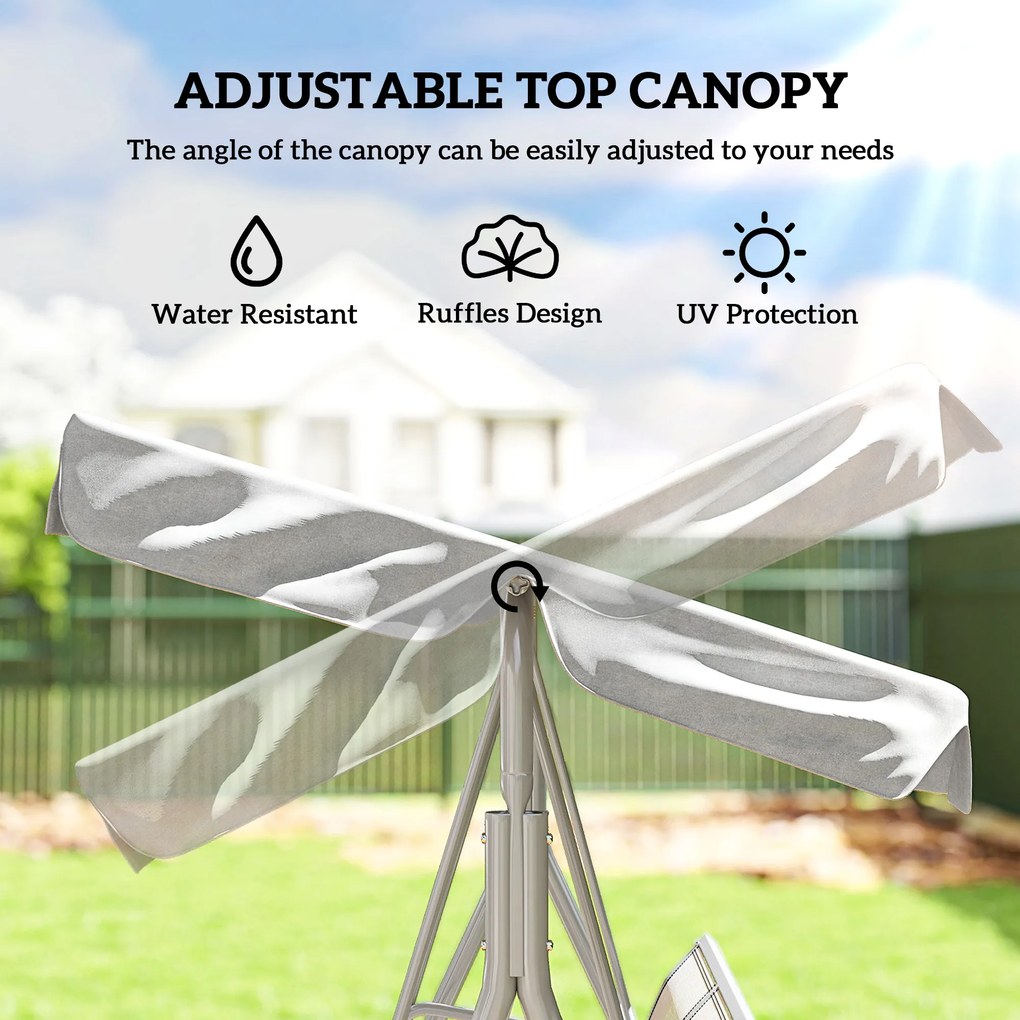 Balansoar de grădină 3 locuri Hollywoodschaukel cu acoperiș din metal gri+argintiu 170 x 110 x 153 cm | Aosom Romania