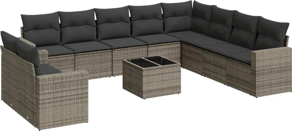 vidaXL Set canapele de grădină cu perne, 11 piese, gri, poliratan