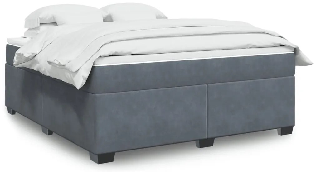 vidaXL Pat box spring cu saltea, gri închis, 180x200 cm, catifea