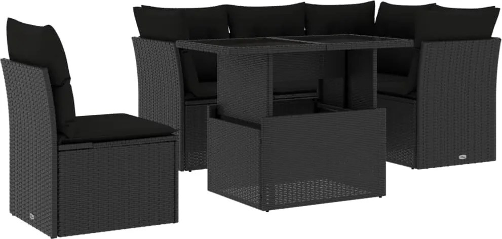 vidaXL Set mobilier de grădină cu perne, 6 piese, negru, poliratan