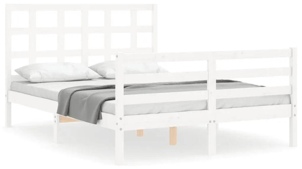 3193987 vidaXL Cadru de pat cu tăblie, alb, 140x200 cm, lemn masiv