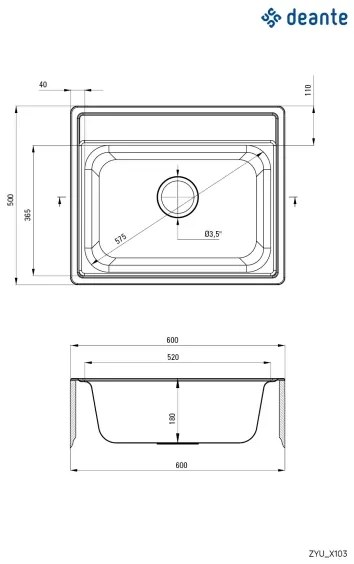 Deante ZYU_0103 - Chiuvetă bucătărie SOUL 50x60 cm satin
