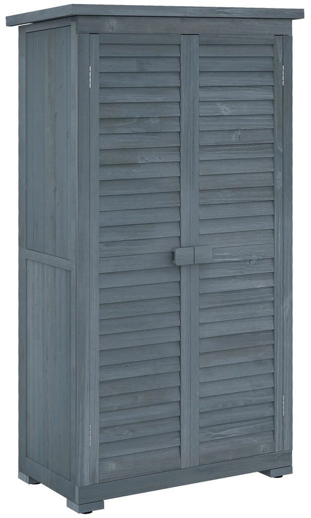 Outsunny Dulap de grădină pentru unelte din lemn, 2 rafturi, acoperiș bituminos, uși cu obloane, 87 x 47 x 160 cm, gri | Aosom Romania