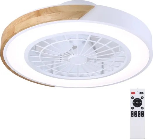 Brilagi-LED Lampă dimabilă cu ventilator, LED/30W/230V, 3000-6500K, alb/stejar + telecomandă