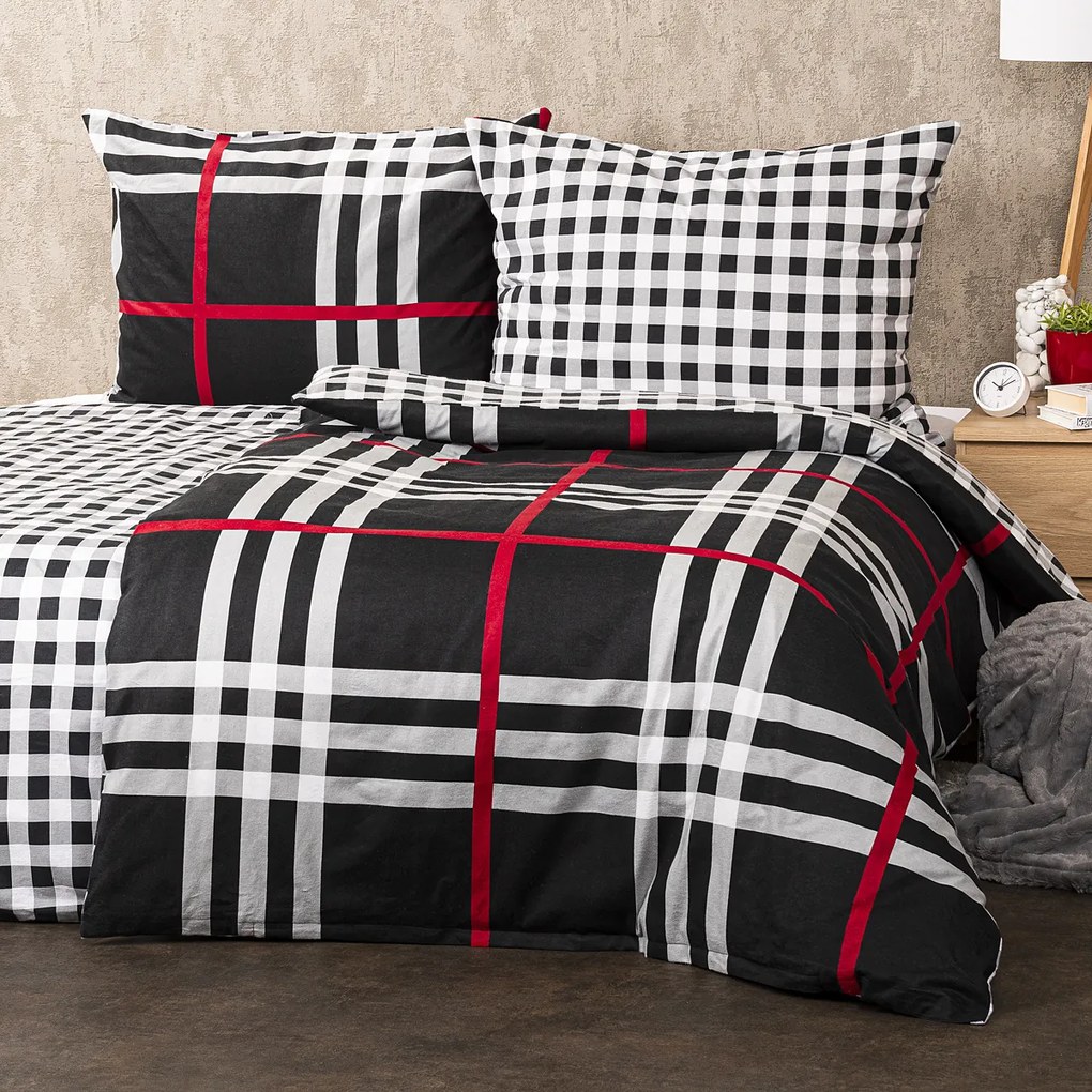 Lenjerie de pat din flanelă 4Home Cub negru, 160 x 200 cm, 70 x 80 cm