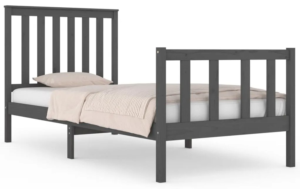 3103875 vidaXL Cadru de pat single, gri, 90x190 cm, lemn masiv de pin