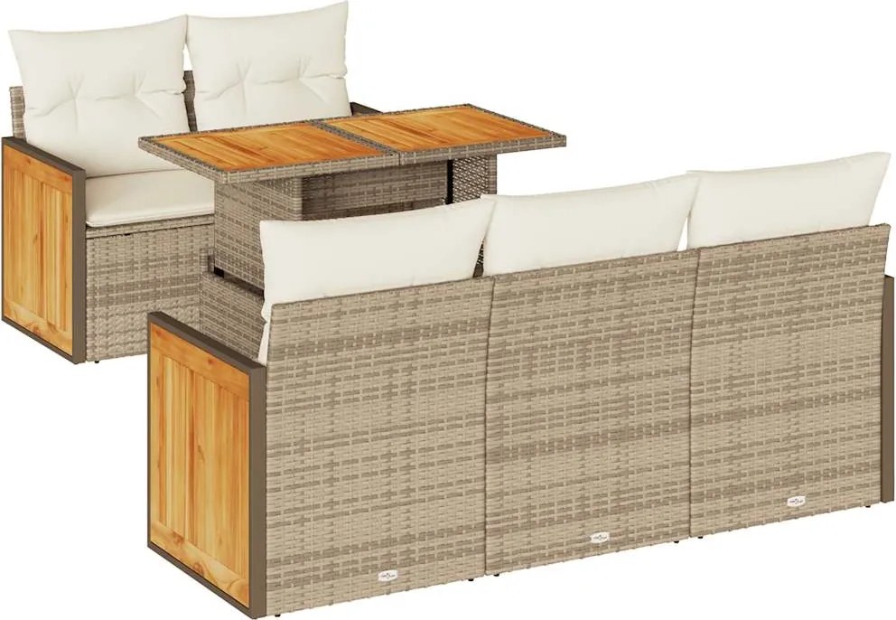 vidaXL Set canapele grădină cu perne 6 piese bej poliratan/lemn acacia