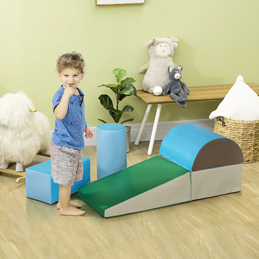 HOMCOM Joc de Constructie pentru Copii 1-3 Ani din Piele PU și Umplutură EPE, 40.6x40.6x20.3 cm, Multicolor | Aosom Romania