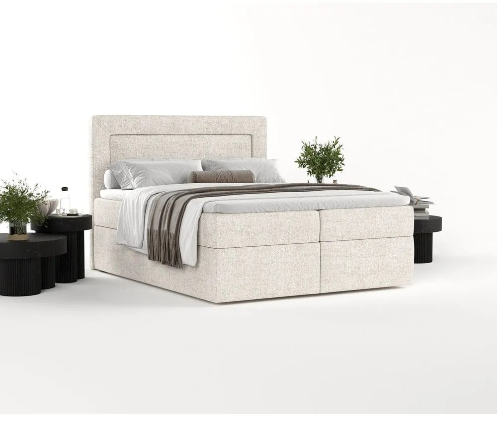 Pat boxspring crem cu spațiu de depozitare 160x200 cm Imagine – Maison de Rêve