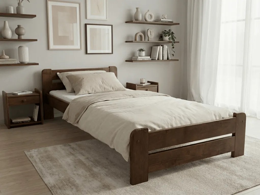 Pat de o persoana Laura 80x200, stejar Saltele: Cu saltele Coco Maxi 20 cm, Somiera pat: Cu lamele drepte