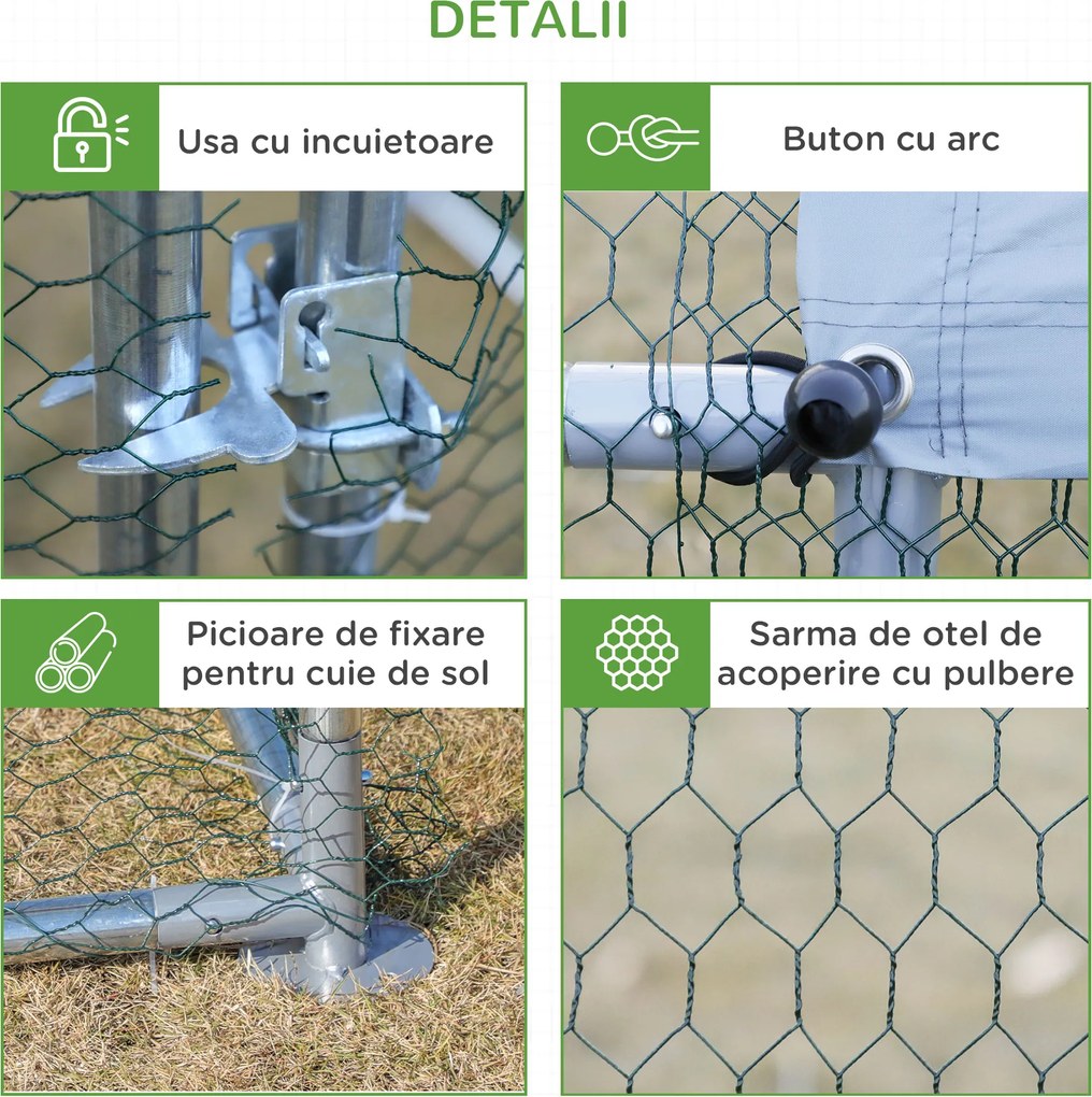 PawHut Coteț Găini Metal Galvanizat Copertină UV Spațiu Amprent 300x400x195cm Argintiu | Aosom Romania