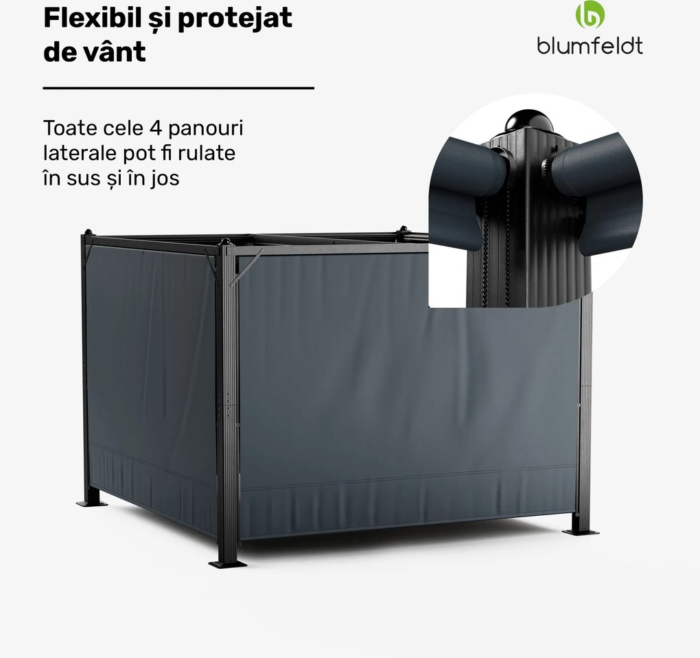 Blumfeldt Pantheon Cortina foișor 3x3 m, rezistent la intemperii, aluminiu, vopsea pulbere, jaluzele