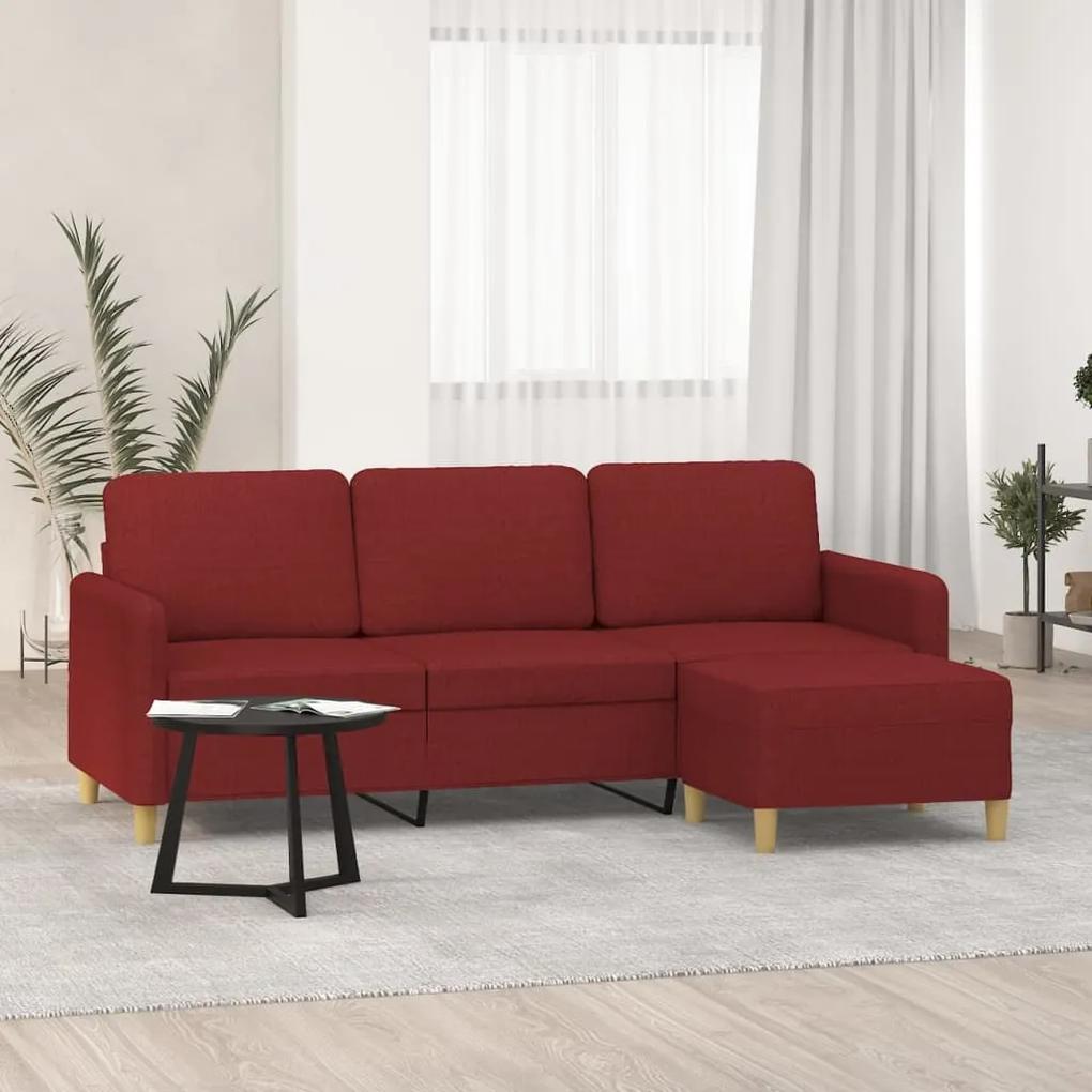 3153601 vidaXL Canapea cu 3 locuri și taburet, roșu vin, 180 cm, textil