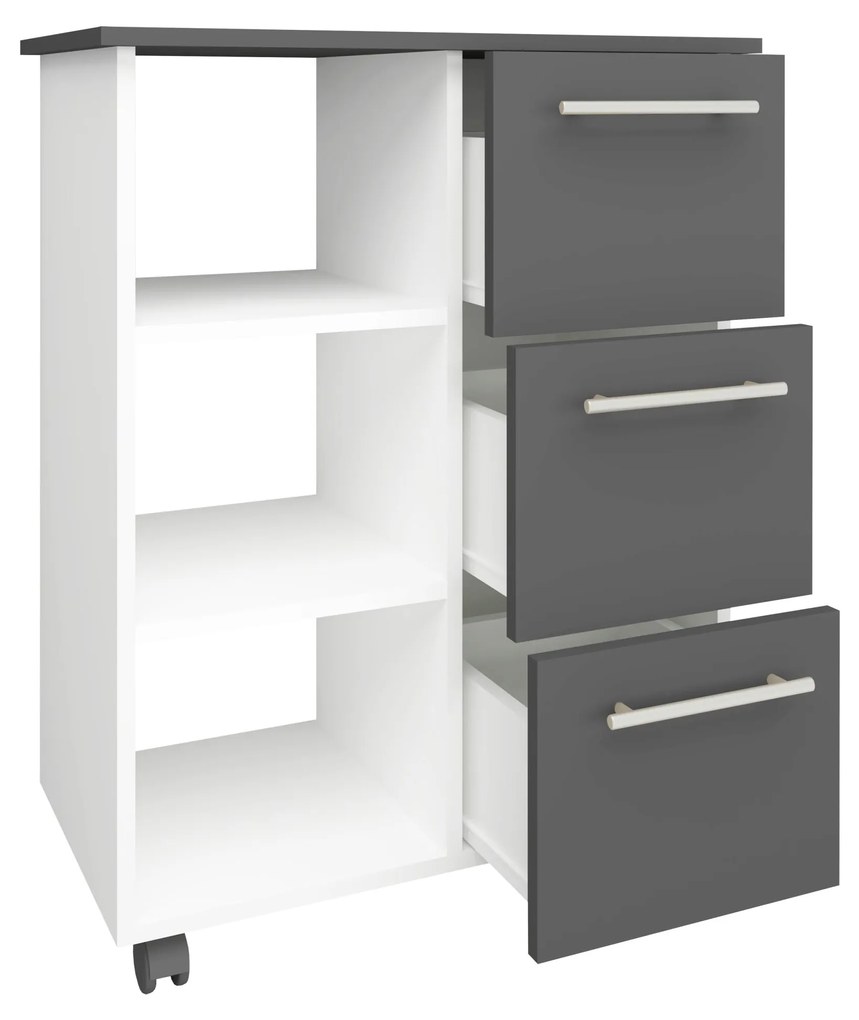 Corp Mobil Loma, 3 Sertare, 3 Rafturi, Antracit/Alb, 64 x 35 x 85 cm