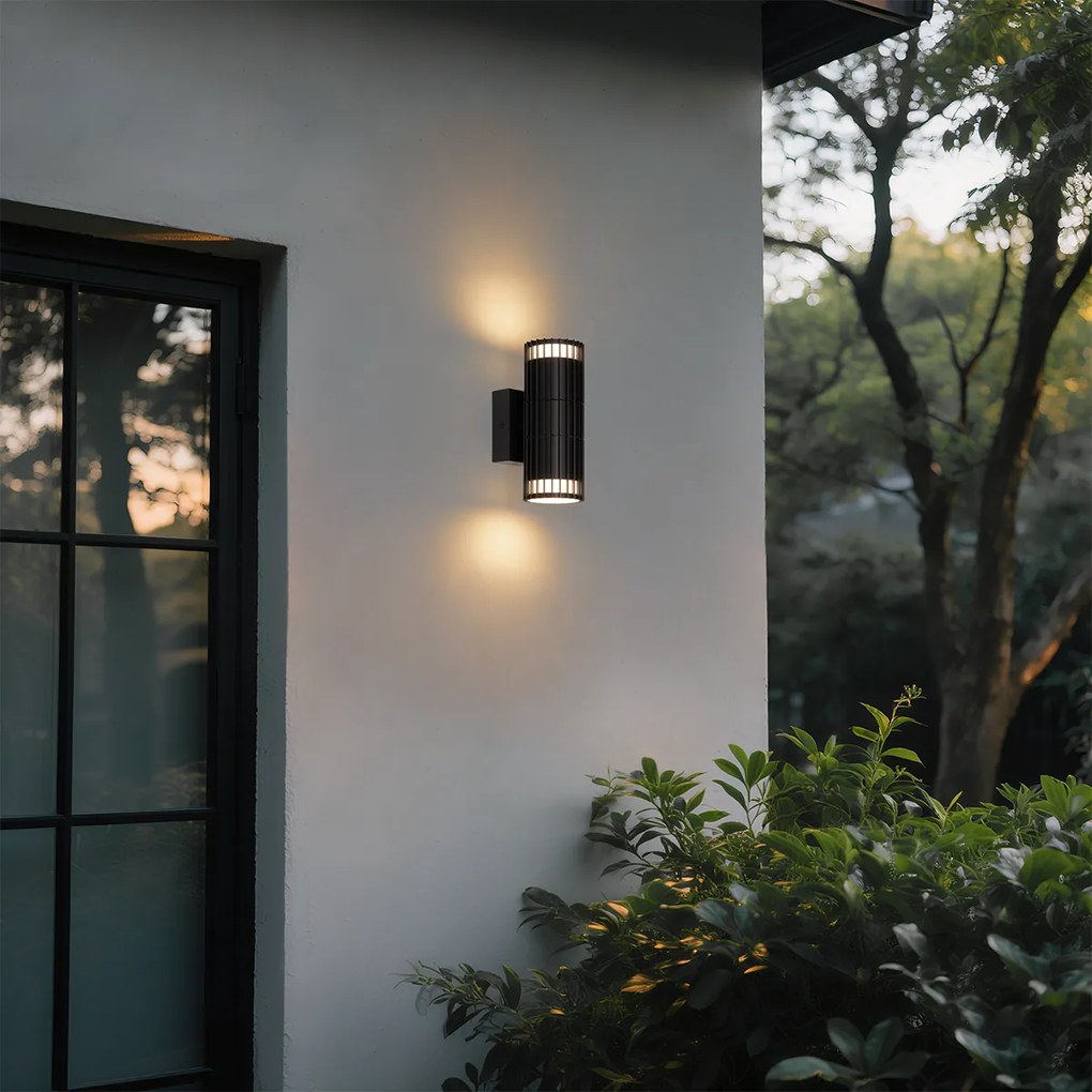Aplică de perete exterioară de design neagră cu 2 lumini IP44 - Boris