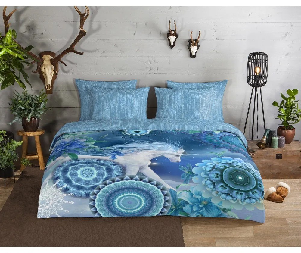 Lenjerie de pat albastră din flanelă pentru pat de o persoană 140x200 cm Lumi – HIP