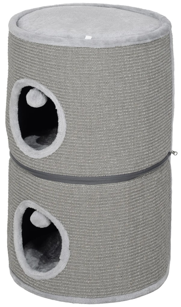 PawHut Tour pentru pisici modular tonou zgâriat pisici cu fermoar separabil 3 nivele două mingi Ø 42 x 69H cm gri | Aosom Romania