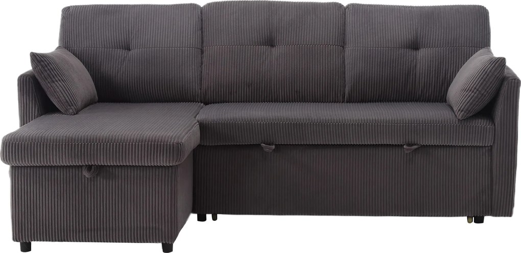 Canapea modulară în formă de L din catifea, canapea extensibilă rabatabilă convertibilă, cu spații de depozitare în scaune, Gri Închis