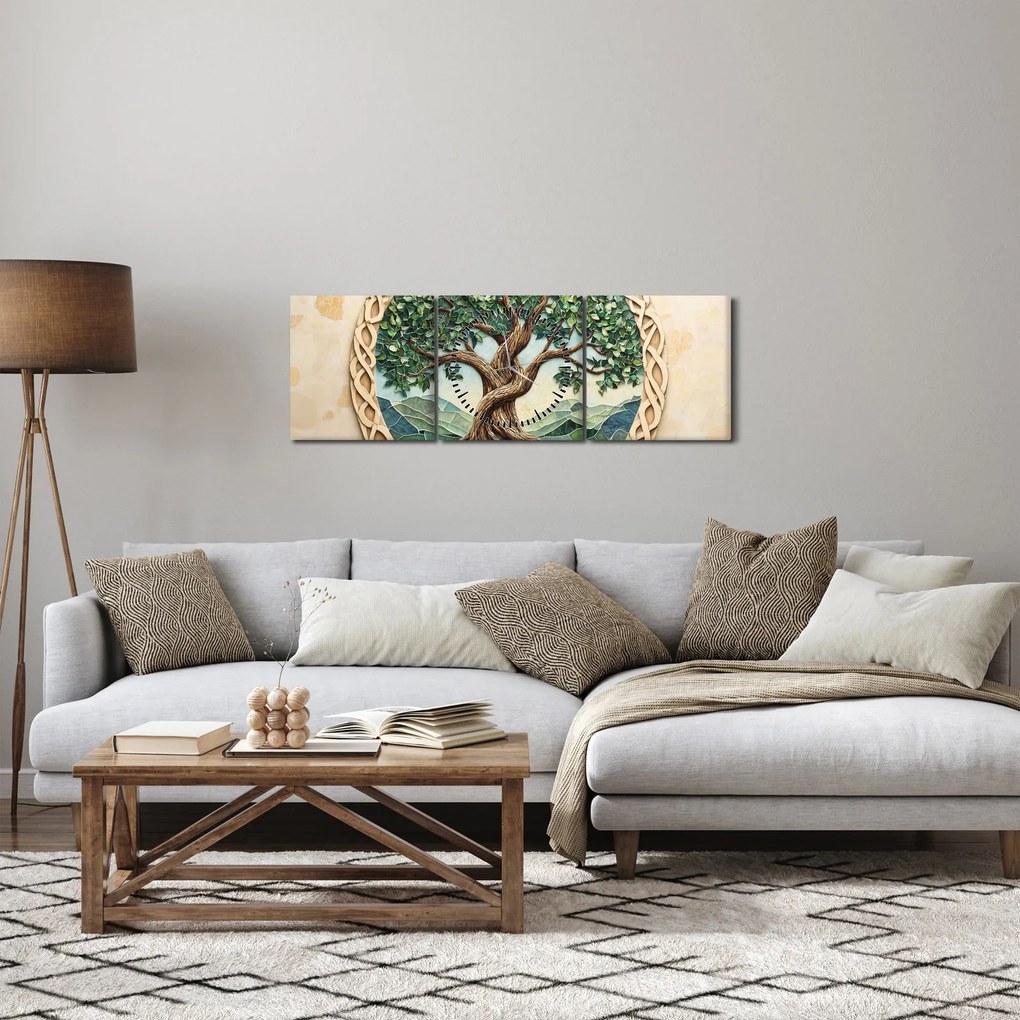 Tablou – Arborele vieții împletit (cu ceas) (90x30 cm)