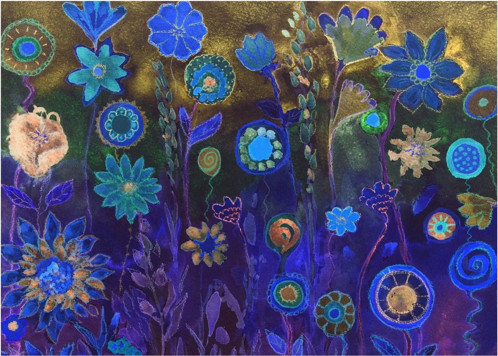 Tablou - Flori albastru închis (70x50 cm)