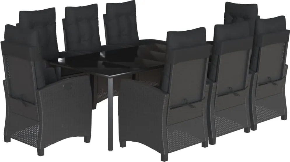 vidaXL Set mobilier de grădină cu perne, 9 piese, negru, poliratan