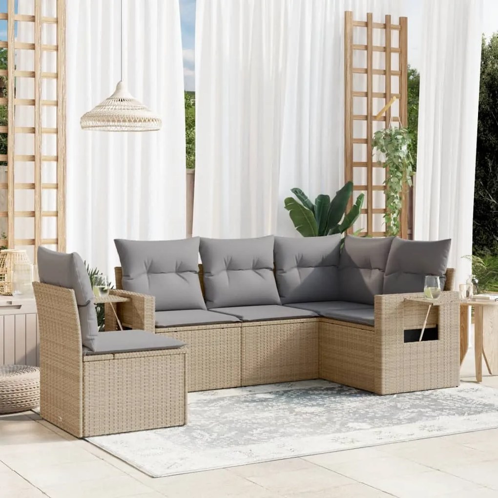 vidaXL Set canapele de grădină cu perne, 5 piese, bej, poliratan
