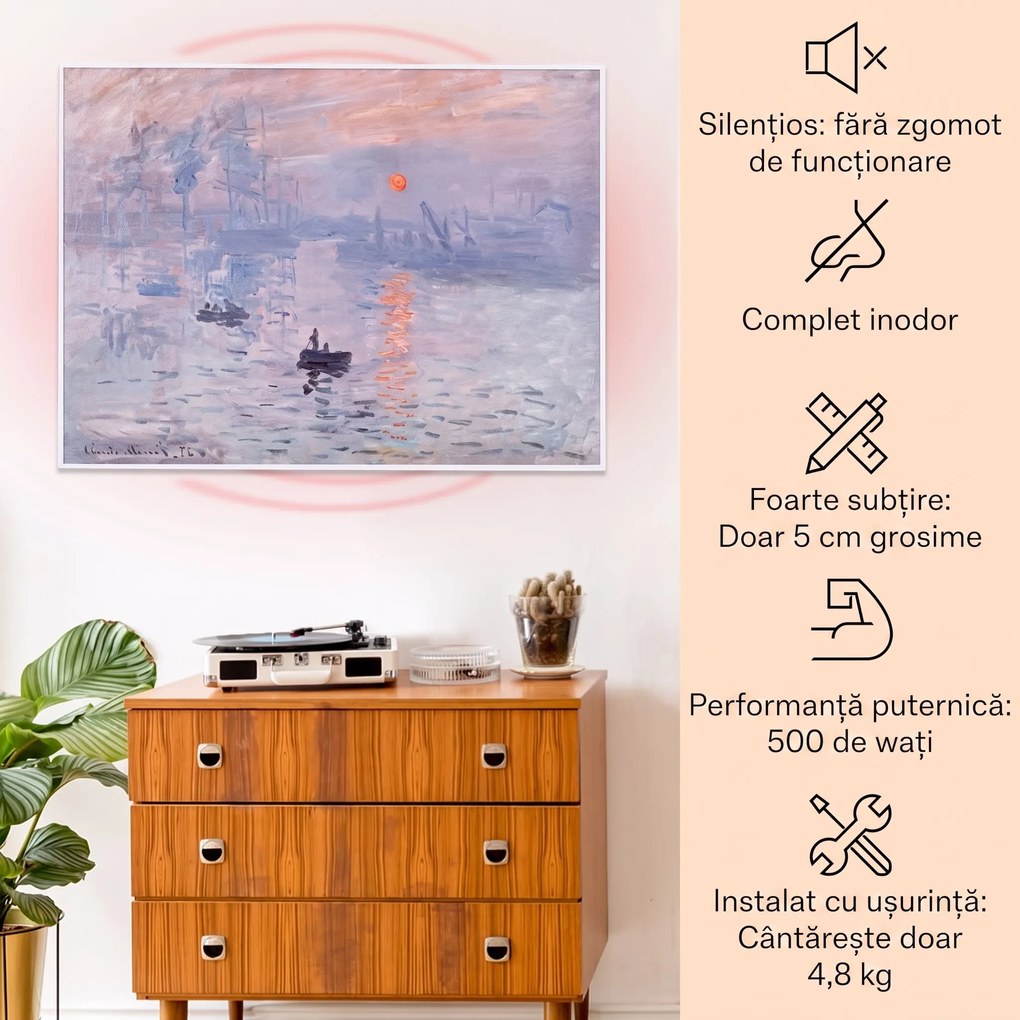 Klarstein Wonderwall Air Art Smart, încălzitor cu infraroșu, 80 x 60 cm, 500 W, aplicație, răsărit
