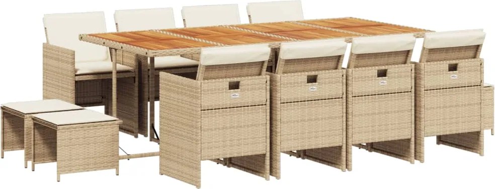 vidaXL Set mobilier de grădină cu perne, 13 piese, bej, poliratan