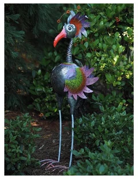 Figurina metal Large colourful bird (silver), 120x25x50 cm