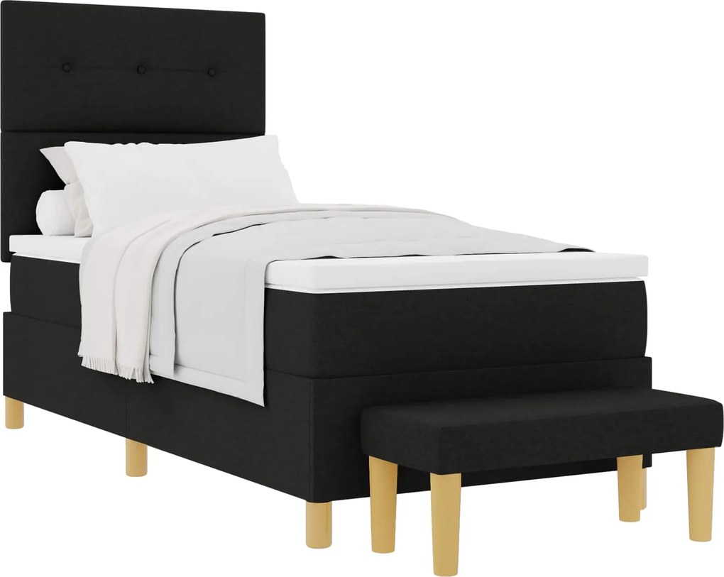 vidaXL Pat cu arcuri cu saltea cu headboard Negru 80 x 200 cm țesătură