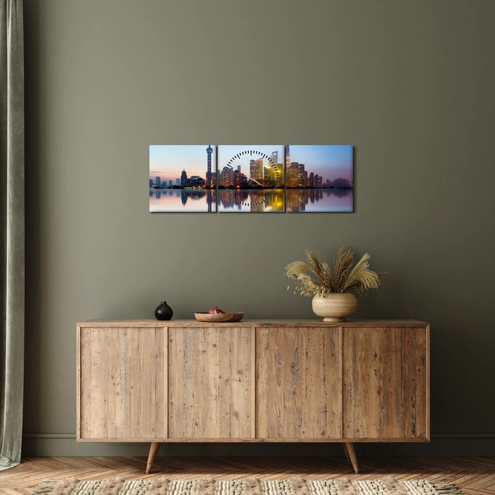 Tablou - Cerului dimineții deasupra Shanghaiului (cu ceas) (90x30 cm)