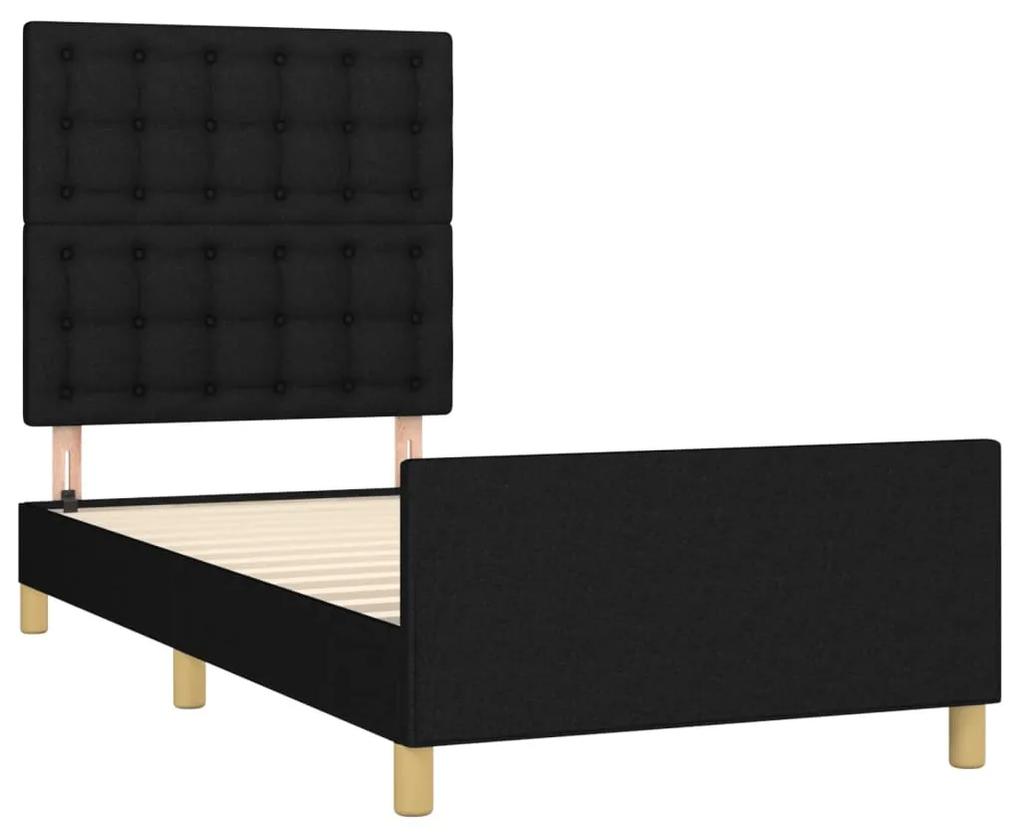 Cadru de pat cu tablie, negru, 90x200 cm, textil Negru, 90 x 200 cm, Nasturi de tapiterie