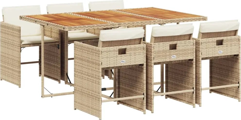 vidaXL Set de masă pentru grădină, 7 piese, cu perne, bej, poliratan