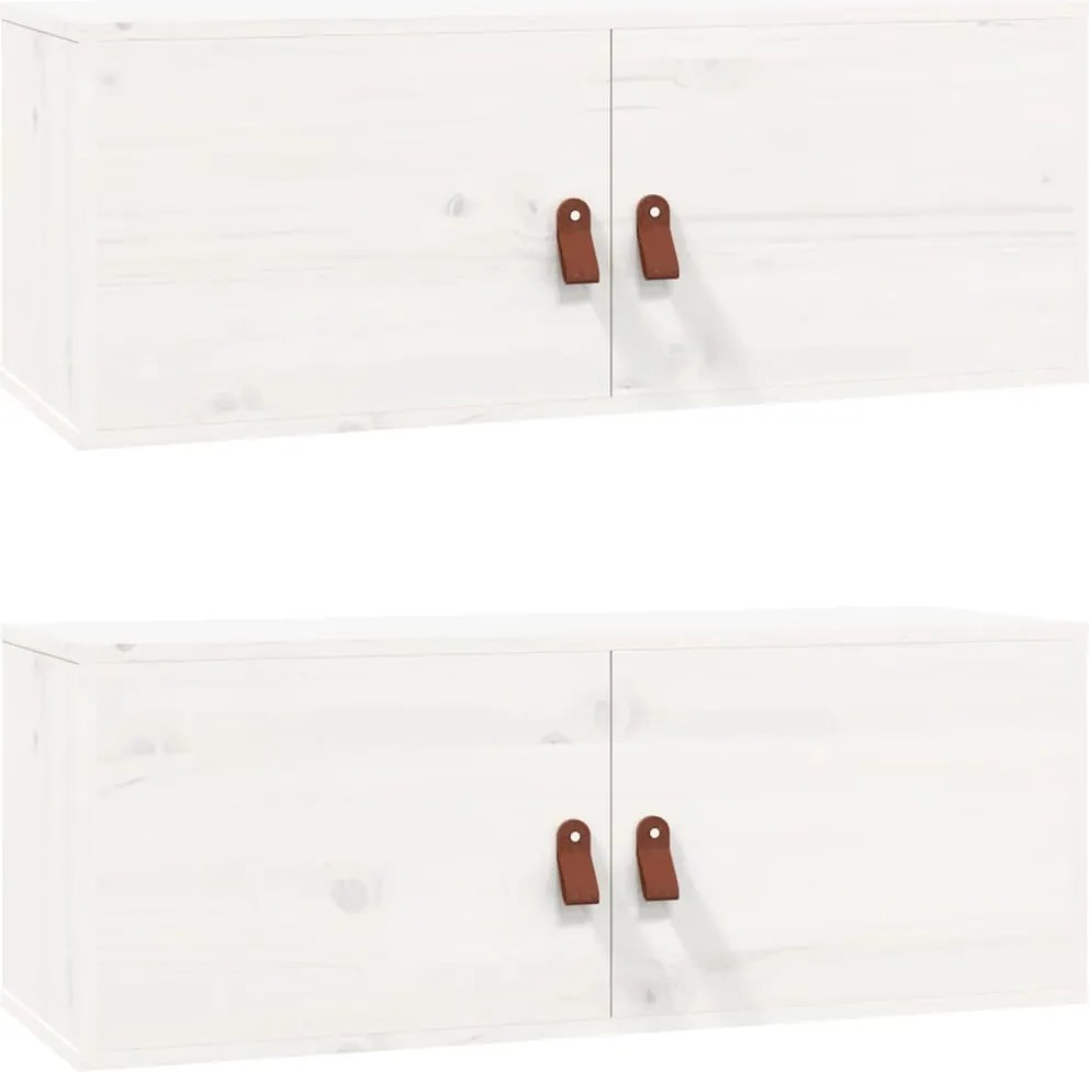 vidaXL Dulapuri de perete 2 buc., alb, 80x30x30 cm lemn masiv de pin