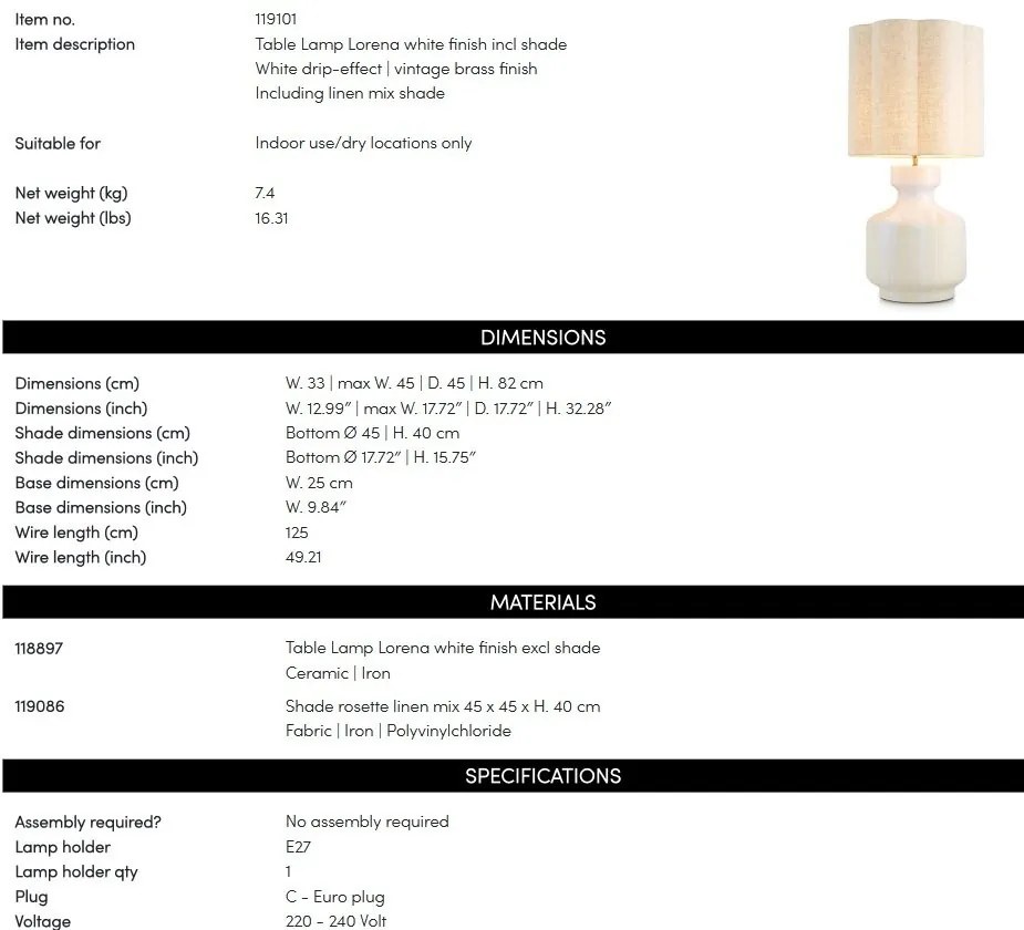 Veioza, Lampa de masa LUX, Ceramica, Alb, Lorena