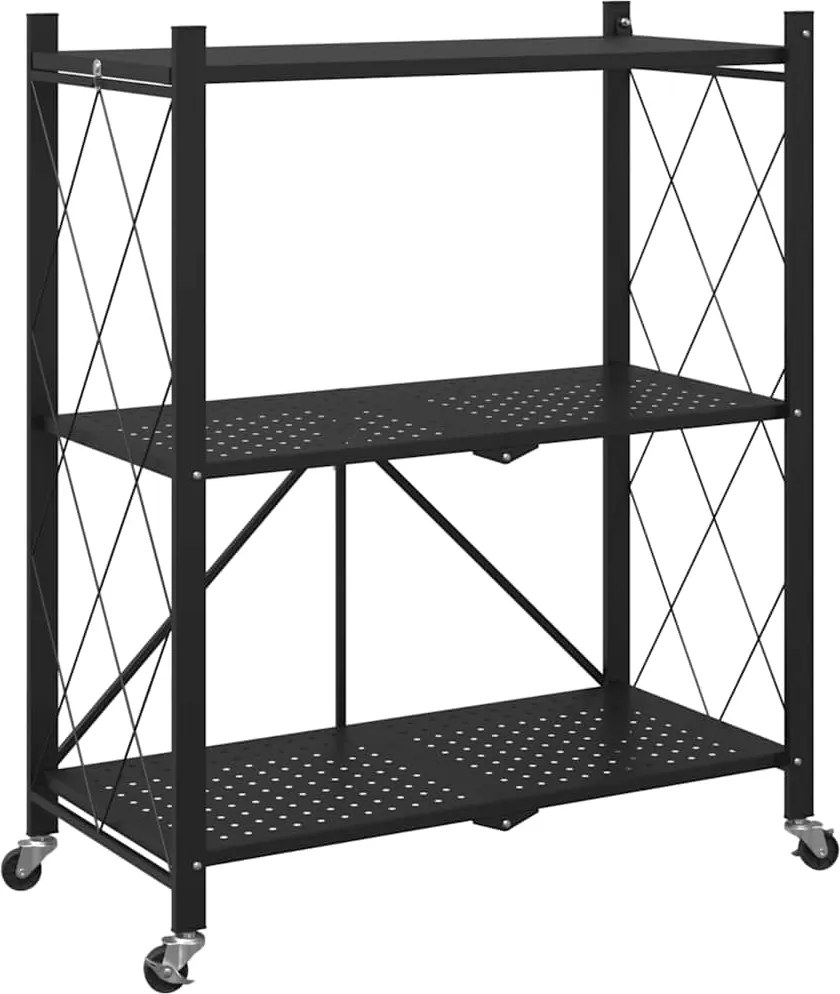 vidaXL Raft de depozitare pe roți, negru, 71x34x88 cm, oțel