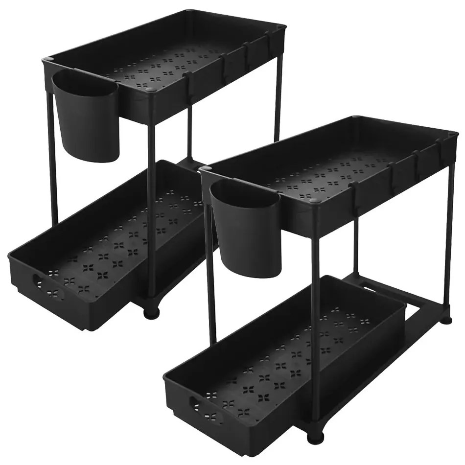 Suport de organizare pe 2 niveluri, sub chiuveta, 2 buc, negru