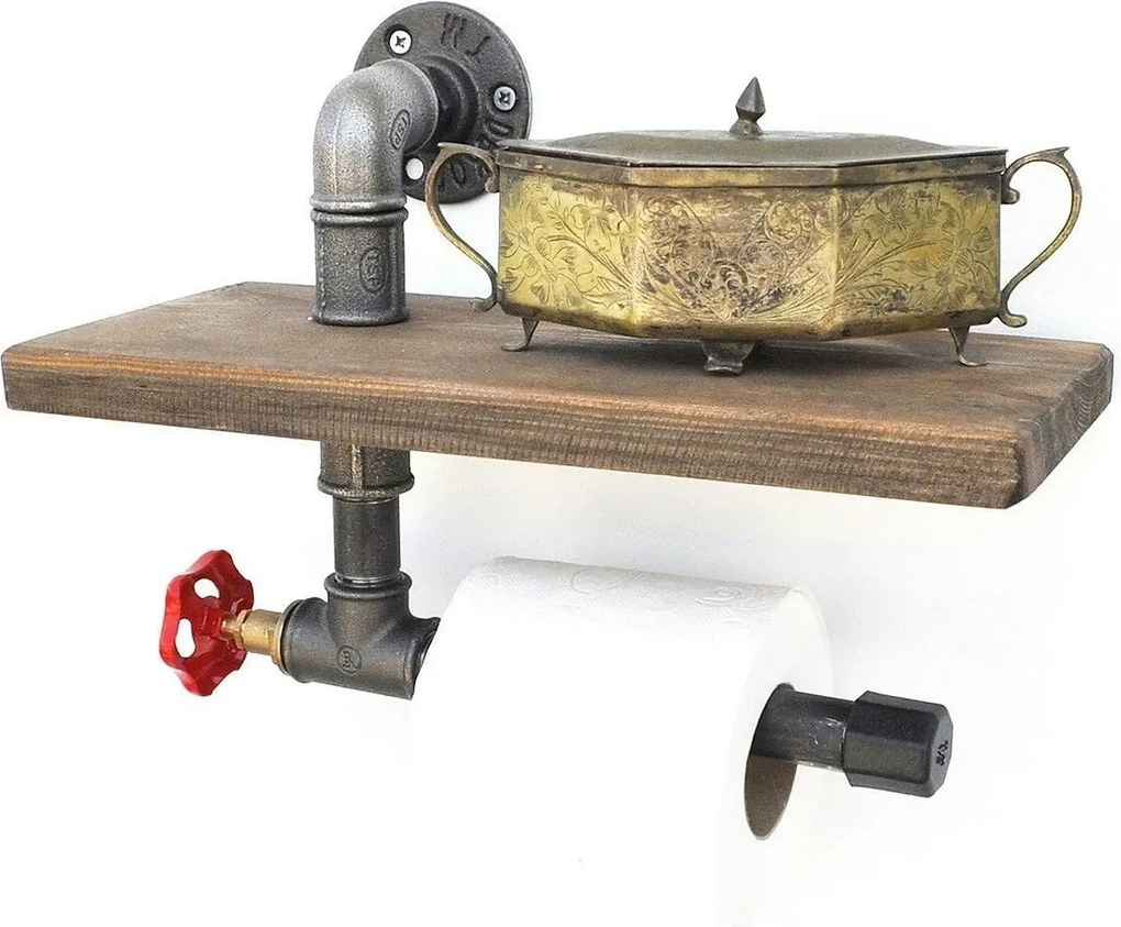 Suport hartie igienica BORURAF 175, stejar inchis/gri inchis, metal/le