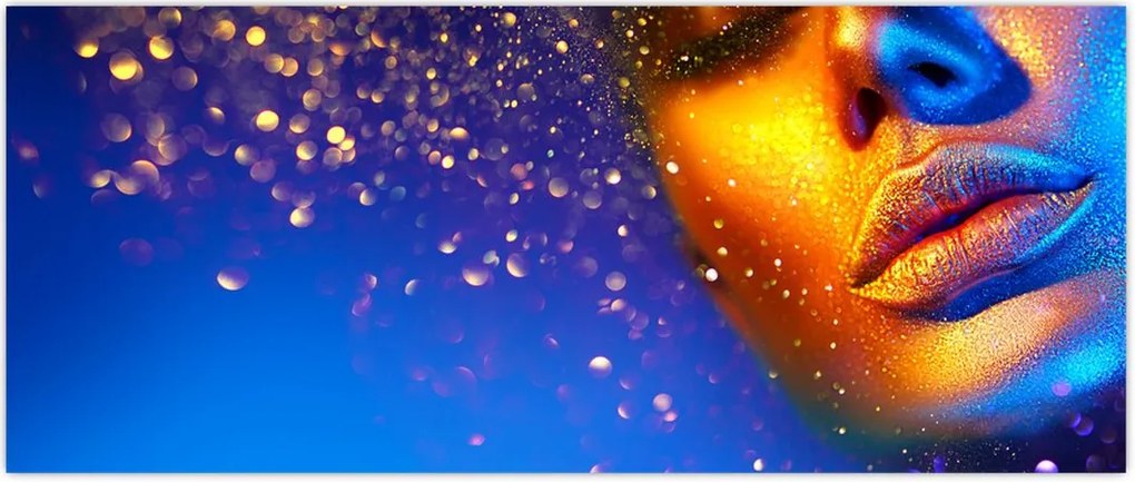 Tablou - Body art, combinație auriu-albastru (120x50 cm)