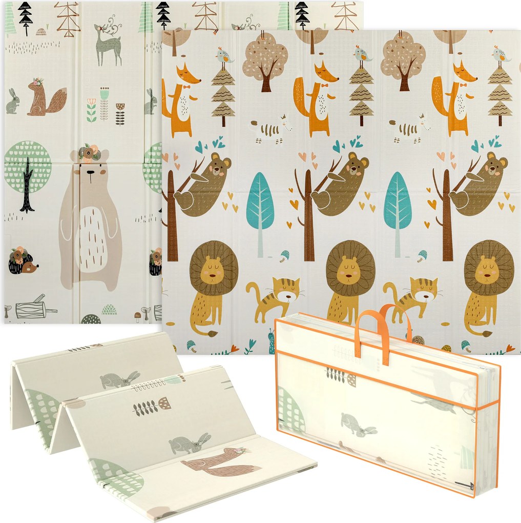 AIYAPLAY Covoraș Bebeluși Pliabil, Reversibil, Impermeabil, 196x176cm, Temă Animalieră | Aosom Romania