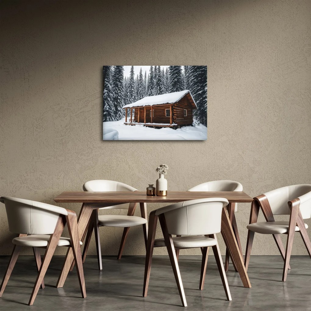 Tablou - Cabană acoperită de zăpadă (70x50 cm)