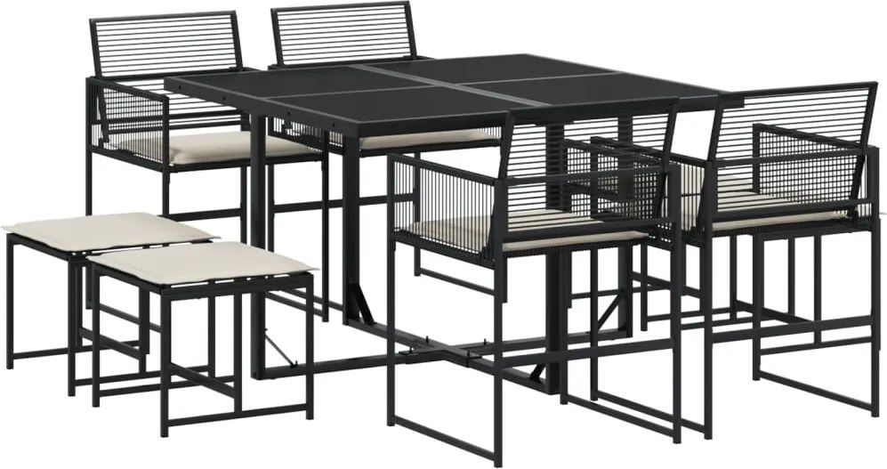 vidaXL Set mobilier de grădină cu perne, 9 piese, negru, poliratan