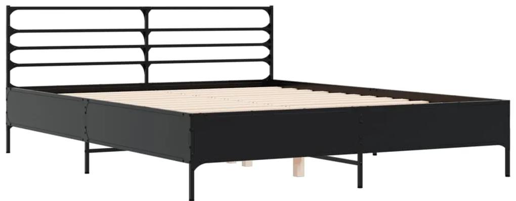 3280047 vidaXL Cadru de pat, negru, 150x200 cm, lemn prelucrat și metal