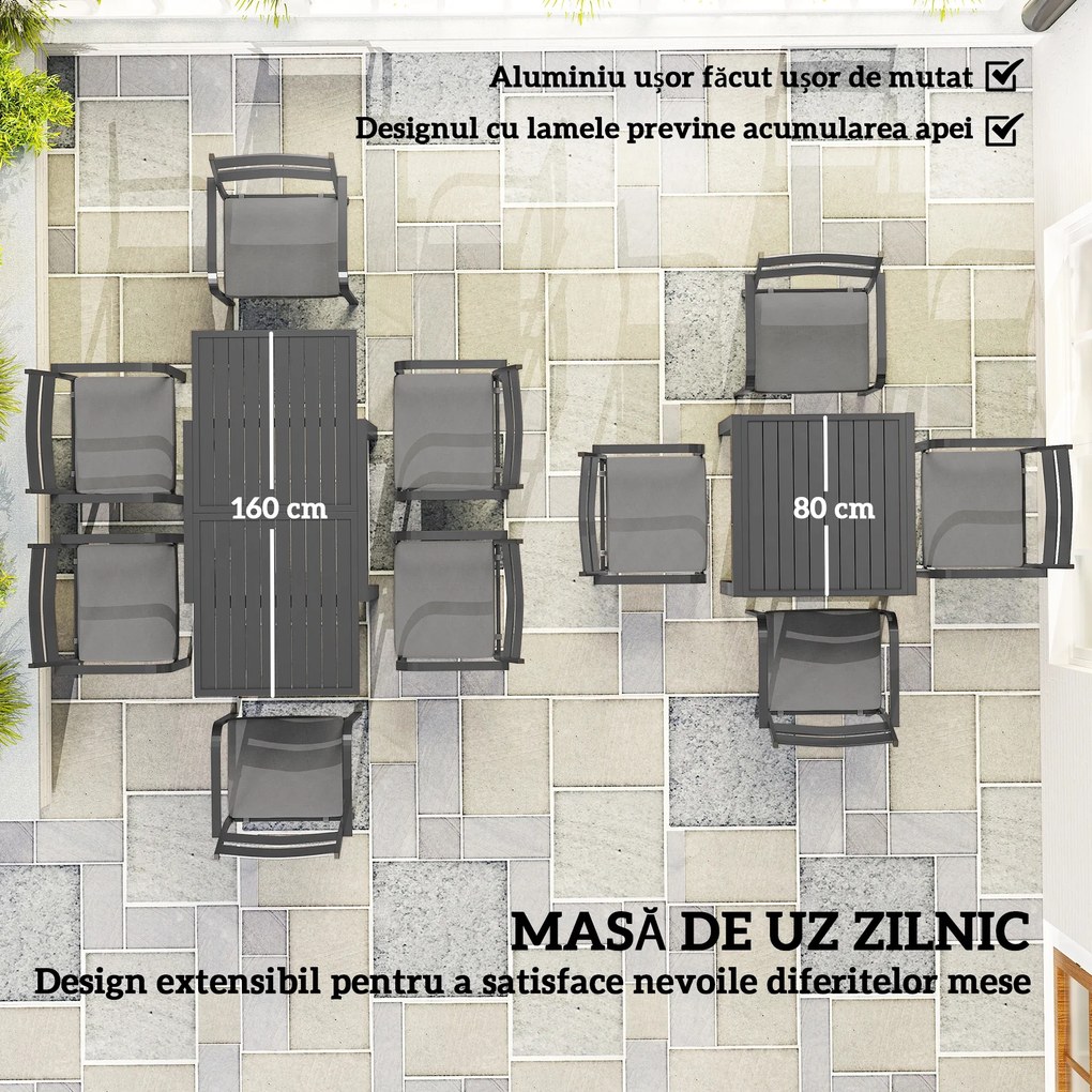 Outsunny Set de Grădină cu Masă Extensibilă și 6 Scaune Stivuibile Gri | Aosom Romania