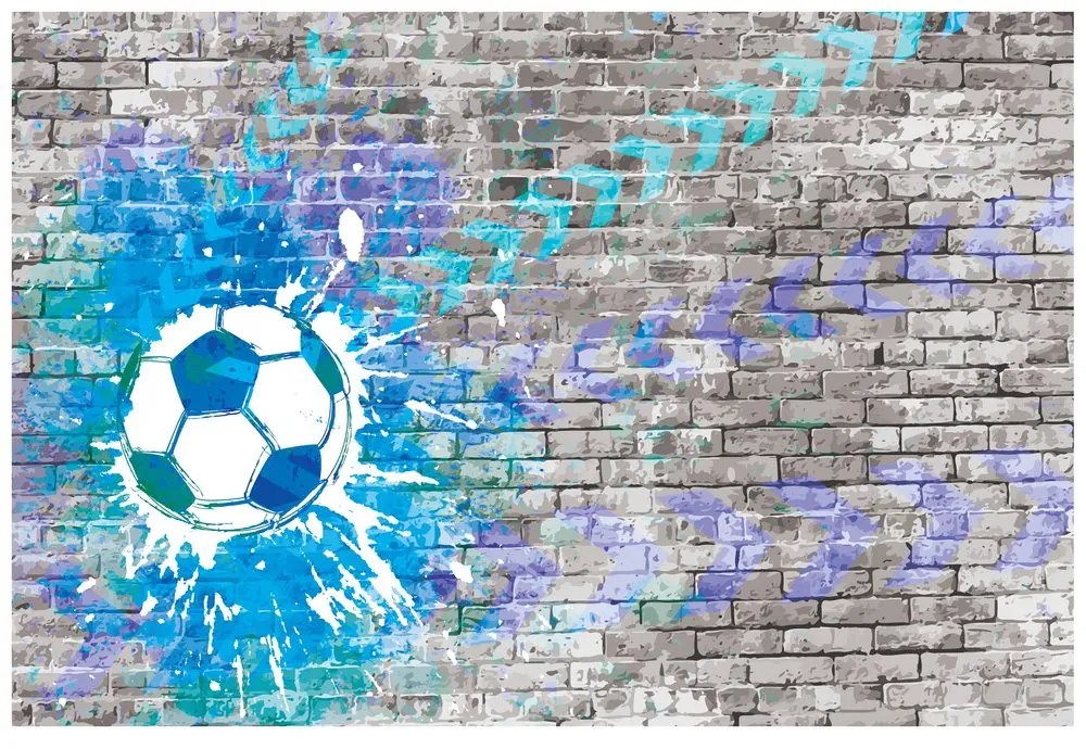 Tapet minge de fotbal albastră pe perete de cărămidă
