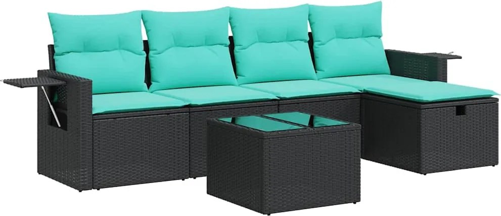 vidaXL Set mobilier de grădină cu perne, 6 piese, negru, poliratan