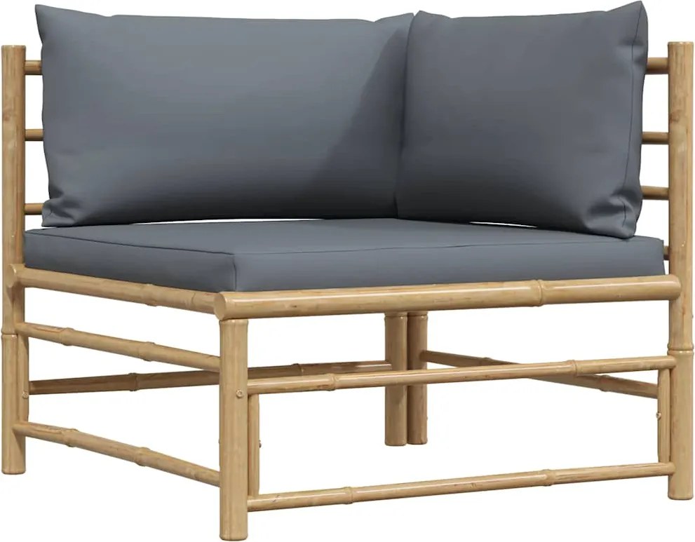 vidaXL Canapea colțar de grădină, perne gri închis, bambus