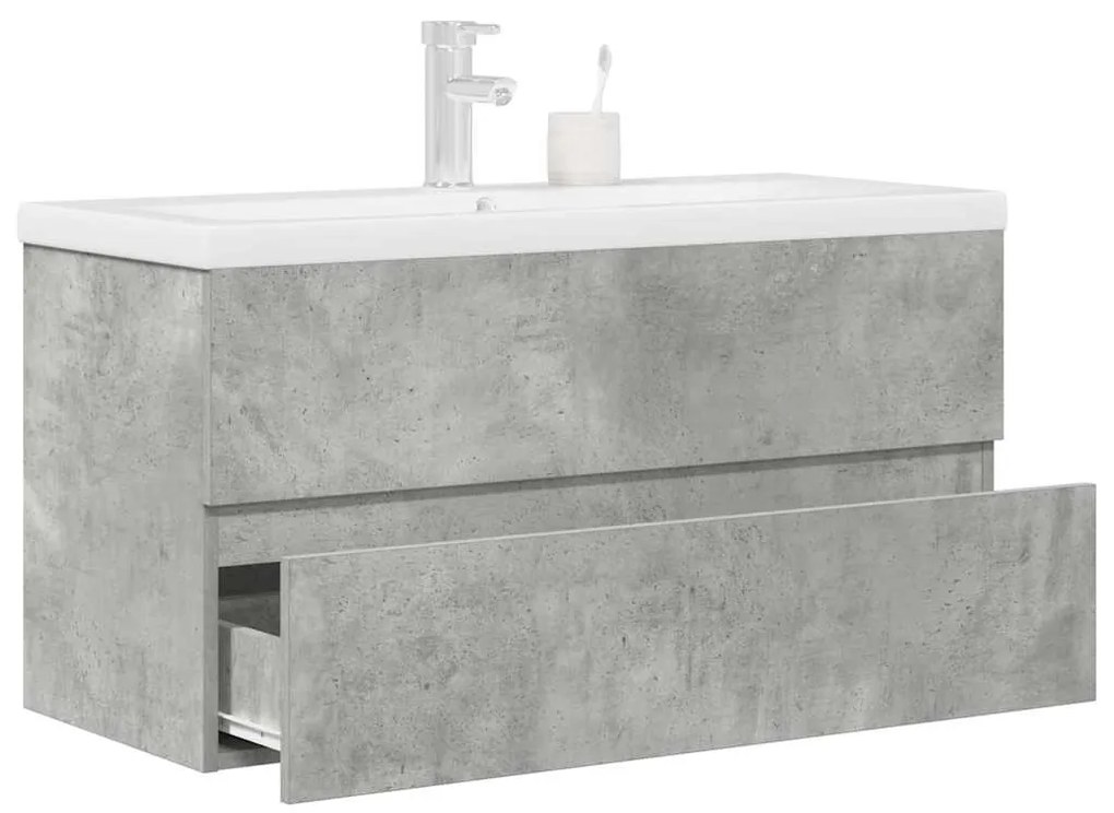 vidaXL Set mobilier de baie, 2 piese, gri beton, lemn compozit
